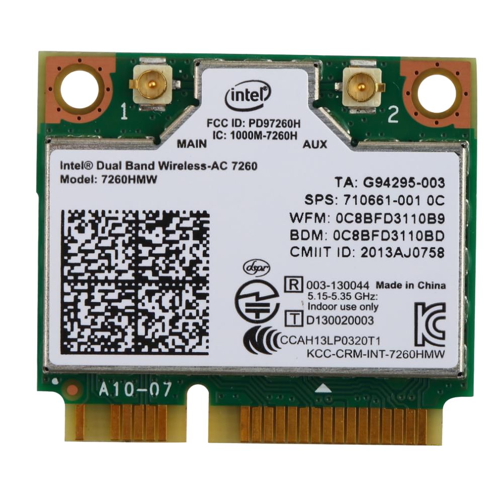 Intel 7260.HMWG R Dual Band WirelessAC 7260 Network Adapter PCI Express Half Mini Card 802.11 b/a/g/n/ac 