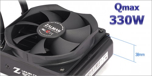 An ultra quiet 120mm fan and an aluminium radiator are used to minimise noise and maximise the cooling performance. The LQ320 has a Qmax of 340W because the radiator is 52mm thick, the LQ315 is 38mm thick and the LQ310 is 28.