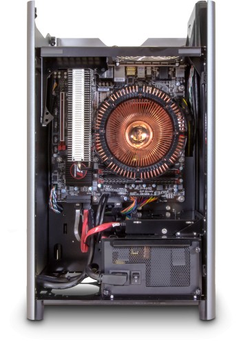 Internal view showing Nofan CR-80EH CPU cooler
and fanless graphics card