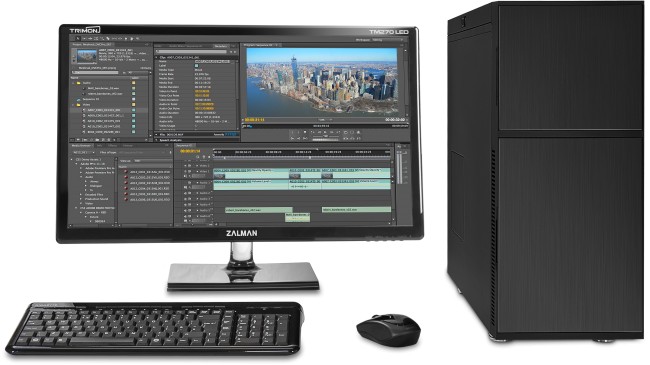 The Videostation in a Nanoxia DS1 Case - Shown with optional
Zalman 27” Monitor and Gigabyte wireless keyboard and mouse